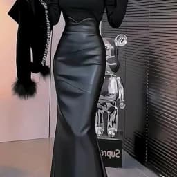 Elegant High Waist PU Leather Skirt Women's Autumn Winter New Style Fish Tail Skirt Age Reduction Street Style Fashion