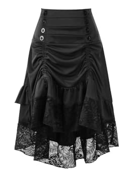 Costumes Steampunk Gothic Skirt Lace Women Clothing High Low Ruffle Party Lolita Red Medieval Victorian Punk Skater Button Front