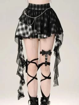 Harajuku Y2K Plaid Skirt Women Vintage Streetwear High Waist Gothic Mini Skirts Retro Lace Patchwork Punk Style Lady Skirt New