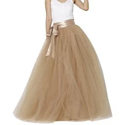 Women Wedding Long Maxi Puffy Tulle Skirt Floor Length A Line with Bowknot Belt High Waisted for Wedding Party Evening