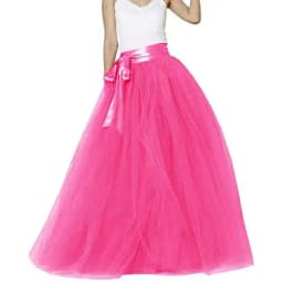 Women Wedding Long Maxi Puffy Tulle Skirt Floor Length A Line with Bowknot Belt High Waisted for Wedding Party Evening