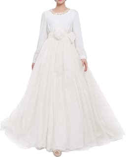 Women Wedding Long Maxi Puffy Tulle Skirt Floor Length A Line with Bowknot Belt High Waisted for Wedding Party Evening