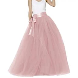 Women Wedding Long Maxi Puffy Tulle Skirt Floor Length A Line with Bowknot Belt High Waisted for Wedding Party Evening