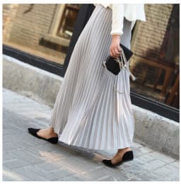 Vintage Pleated Midi Long Skirt For Women Korean Fashion Casual High Waist Chiffon Skirts Jupe Faldas 18 Color Spring Autumn