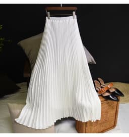 Vintage Pleated Midi Long Skirt For Women Korean Fashion Casual High Waist Chiffon Skirts Jupe Faldas 18 Color Spring Autumn