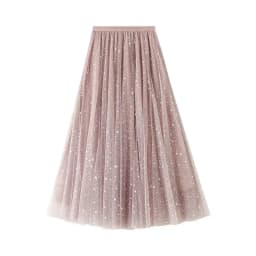 Women Starry Sky Mesh Tutu Skirts Sequin Glitter Layered Tulle A-Line Chic Elegant Puffy Mid Length SkirtStreetwear