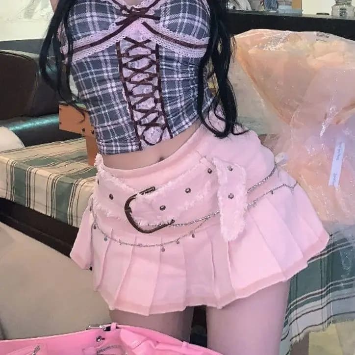 Women's Skirt 2026 New Fashion Fairycore Kawaii Streetwear Clothes Y2K Pink Mini Skirts Aesthetic Sweet Cute High Sweet Slim