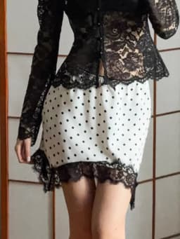 Tsiisd Fashion Lace Printing Dot Dot Mini Skirt Women Commute Slim Sexy Patchwork Contrast High Waist 2026 Y2k Skirt Mini Skirt