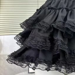 Black Lace Trim Layered Ruffle Mini Skirt Women Gothic Lolita Satin Bow Decor Elastic Waist A-line Short Skirt for Teens 2026