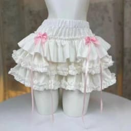 Black Lace Trim Layered Ruffle Mini Skirt Women Gothic Lolita Satin Bow Decor Elastic Waist A-line Short Skirt for Teens 2026