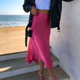 Lamuusaa Satin Skirt Women Summer Clothes Solid Color High Waist Bodycon Midi Skirts Elegant Evening Party Skirts Streetwear