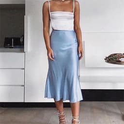 Lamuusaa Satin Skirt Women Summer Clothes Solid Color High Waist Bodycon Midi Skirts Elegant Evening Party Skirts Streetwear