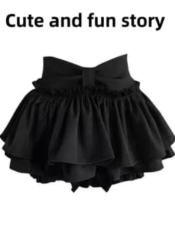 Black Ballet Style Puffy Short Skirt Women's High Waist Commute Style Baking Cake Skirt Small Size College Style Skirt
