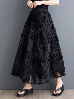 Black Skirt for Women Summer Fashin Heavyweight Chic Design Pleated A-line Easy Match Elastic Waist Dress Female Creative Skirt