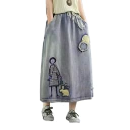 Summer New High Waist A-line Cowboy Skirt for Women Embroidery Slimming Versatile Fashion European American Style Half Skirts