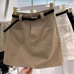 Khaki Workwear Denim A-Line Skirt Women's Summer New Large Size Anti-Light High Waist Bodycon Short Skirt