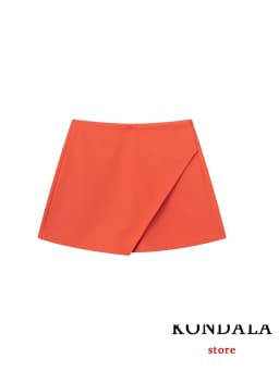 KONDALA Women Fashion 2025 Casual Mini Asymmetrical Skirts Shorts High Waist Back Pockets Wide Leg Skirts Zipper Female Shorts