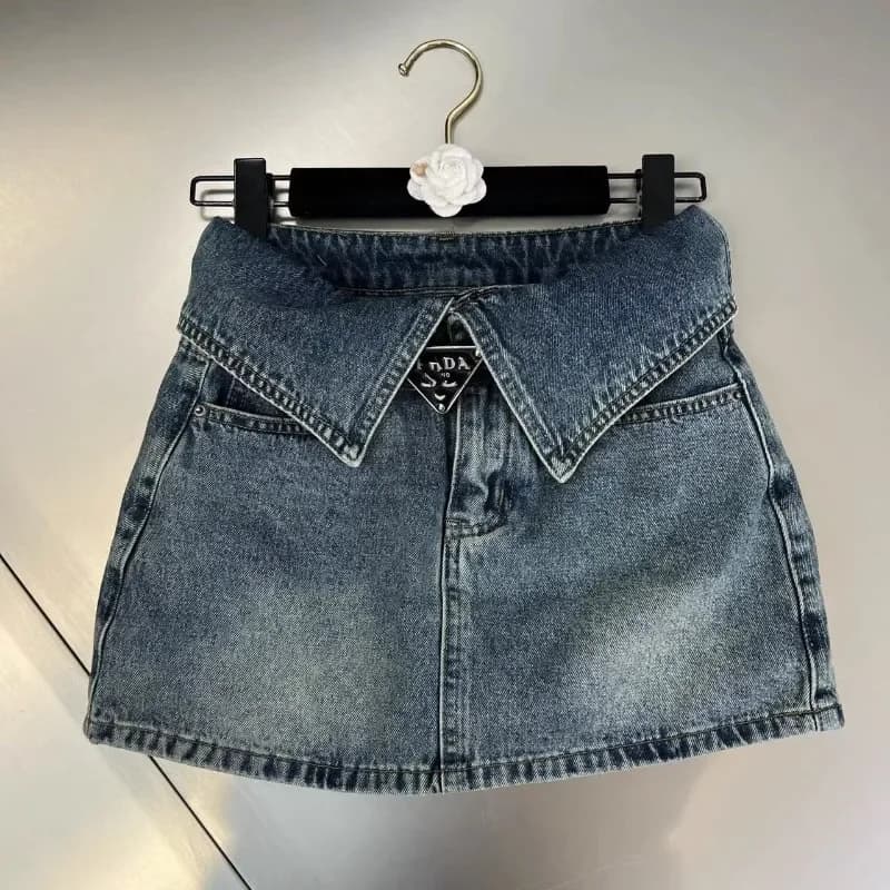 Y2k Hip Flange Wrapped A-line Skirt for women Denim Short Skirt Harajuku Streetwear Leisure Women High Waisted Self skirts
