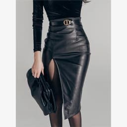 High Waist PU Leather Skirt for Women Mid-Length Black Asymmetrical Slimming Split H-Line Skirt Clean Fit Autumn Winter Fashion