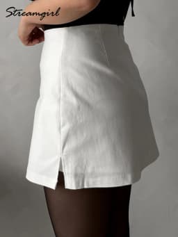 Black Stripe Skirt Mini With Shorts For Women Summer A Line Side Slit White Suit Skirt Short Ladies Mini Skirts With Zipper