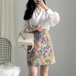 French-style colorful short skirt women spring and summer new retro oil painting fashion Jacquard plus size slim high waist