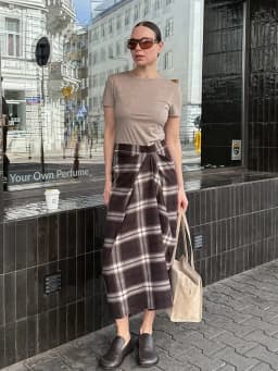 Women Checked Midi Skirt Fashion Casual Pleated Irregular High Waist Slim Mid-length Bottom Lady Daily New Commute Street Skirt
