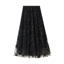 New In 2025 Women's Spring Summer Floral Embroidery Mesh Elegant Midi Long Skirt Female High Waist Sweet A-line Tulle Faldas