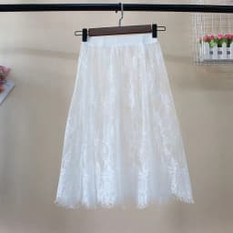Hot Summer Women Lace Skirts Fashion Solid Casual Mesh Tulle Skirt Hollow Out Short Pencil Elegant Elastic Black White Skirt