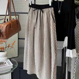 Vintage Striped Skirts for Women Elastic High Waist Slim Fit Jupe 2025 Faldas Mujer De Moda Loose Summer Saia Casual Chic Skirt