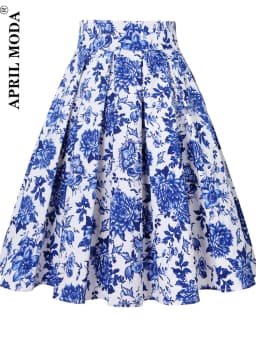 3XL High Waist Floral Rockabilly Pleated Skirts Womens Summer Red Rose Flower Bohe 50s 60s Vintage Skirt Midi Oversized Clothing