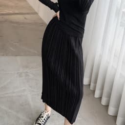 Elegant Pleated Midi Skirt High Waist Straight Cut Slimming Korean Style City Commute Polyester Fiber Wrap Skirt 003