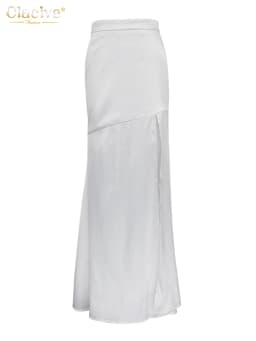 Clacive Sexy Loose White Satin Skirts For Women 2024 Fashion High Waist Long Skirt Elegant Chic Slit Skirt Female Clothing