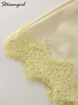 Streamgirl Lace Mini Skirts Women Elegant Brown A Line Skirt With Pockets Stretch Waist Short Yellow Skirt Mini Lace For Women