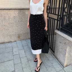 Talenza Women's Elegant Polka Dot Maxi Skirt Summer Print Contrast Slit Patchwork Casual Skirt Vintage High Waist Female Skirts