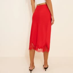 Maemukilabe Women Sexy Lace Satin Pencil Skirt Classic Elegant High Waist Silk Flowy Half Slip Underskirt Office Lady Midi Skirt