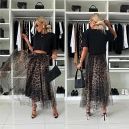 Women's Leopard Print Skirt With Elastic Waist And Large Swing Mesh Sexy Autumn And Winter Versatile New Ladies's Skirt 2024