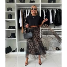 Women's Leopard Print Skirt With Elastic Waist And Large Swing Mesh Sexy Autumn And Winter Versatile New Ladies's Skirt 2024