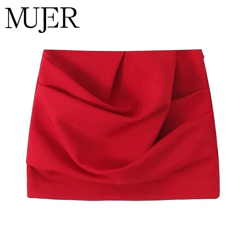 MUJER 2025 Pleated Mini Skirt Women Red High Waist Women's Skirt Cylinder Layered Short Skirts for Woman Chic Summer Women Skirt