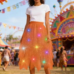 LED Glowing Light Women Tulle Star Skirt Short Tutu Skirt Adult Fancy Ballet Dancewear Party Costume Ball Gown Long Skirt