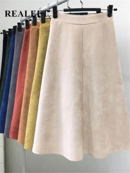 REALEFT New 2025 Autumn Winter Women Suede Midi Skirts High Waist Multi Color Elegant A-Line Skirts Umbrella Ladies Skirt Female