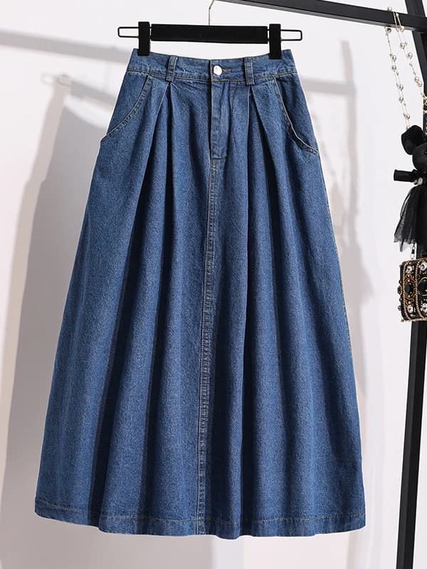 High Waist Midi Denim Skirt Women's Spring 2026 New plus Size Slimming Versatile A-Line Skirt Commute Artistic Regular Thin