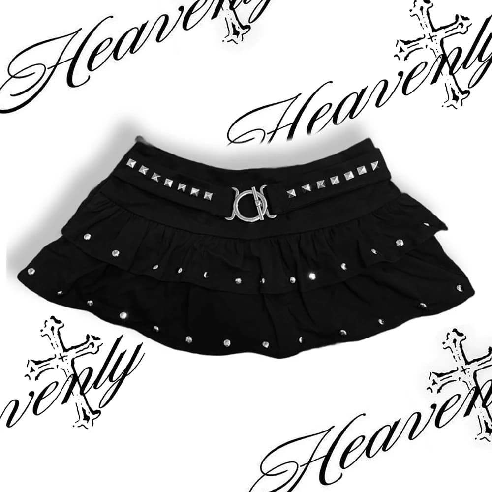 Y2k Clothes Gothic Punk Studded Mini Ultra Short Rivet Pleated Skirt Hot Girl Womens Clothing Fashionable Female Slim Skirt