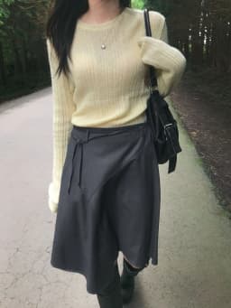 Korean Style Elegant Draped Half Skirt with Bow Tie Women's High Waist Stripe Asymmetrical Skirt Commute Style Regular Fit