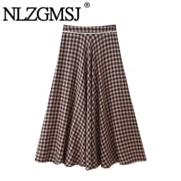NLZGMSJ 2026 Spring Vintage Casual Chic Women Skirt Plaid Zipper Long A-Line Skirt New Fashion Holiday Female Long Skirt