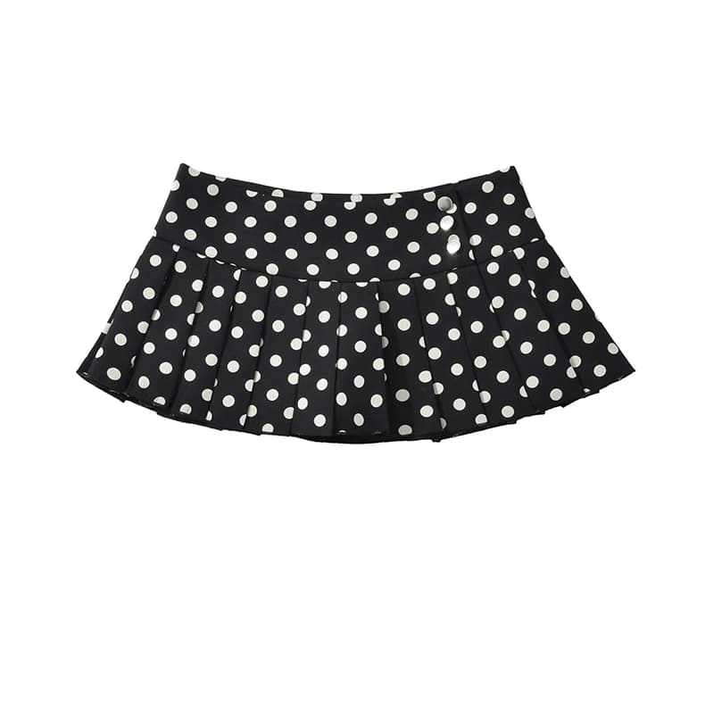 YENKYE Cool Girl Sexy Low Waist Polka Dot Mini Skirt For Women American Retro Pleated Summer Skirts Y2K Saia