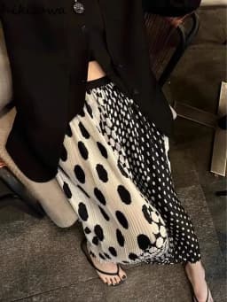 Summer Skirts for Women 2025 Faldas Mujer De Moda High Waist A-line Vintage Polka Dot Jupe Loose Pleated Skirt Korean Long Saia