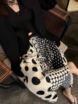 Summer Skirts for Women 2025 Faldas Mujer De Moda High Waist A-line Vintage Polka Dot Jupe Loose Pleated Skirt Korean Long Saia