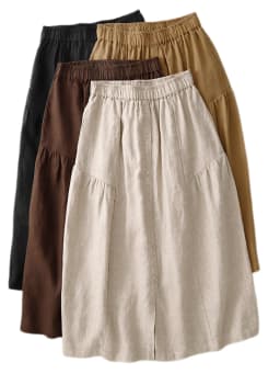 Retro Cotton Linen A-Line Skirt Women's Summer Thin Loose High Waist Slimming Midi Length Linen Skirt Commute Style Splicing ...
