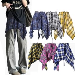 Fashion Tassel Hip Hop Irregular Men and Women Fake Shirt Hem Spring Autumn False Shirt Skirt Half-body Plaid Skirts Womens Saia