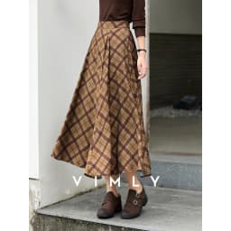 VIMLY Long Skirt Women Casual Plaid Folds A-Line Female Skirts Autumn 2026 Vintage High Waist Zip Up Maxi Ladies Skirts A3790